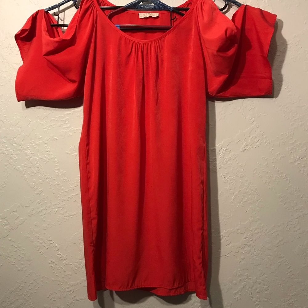 The Impeccable Pig Red Dress Cold Shoulder Loose